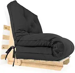 Sofa Cama Solteiro Futon Dobrável Preto