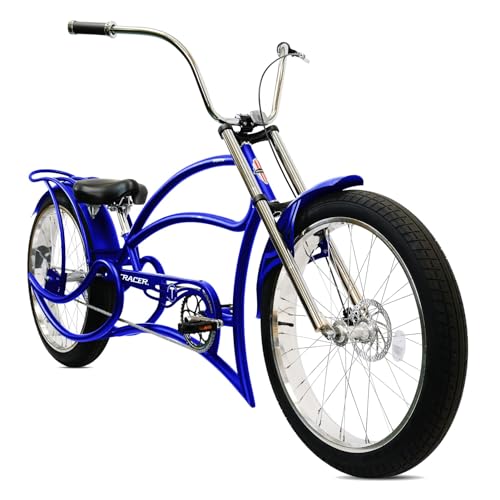 Tracer Leopard 26 Inch Wheel Chopper Stretch Bike Beach Cruiser High Rise Handlebar Suspension Fork 1Speed 26 X 3 Fat Tires (GT - Blue)