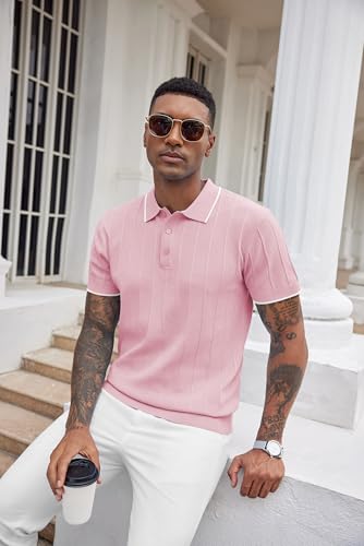 Image of COOFANDY Mens Knit Polo Shirts Short Sleeve Ribbed Textured Polo Shirt Lightweight Casual Golf Shirts Collared T Shirt