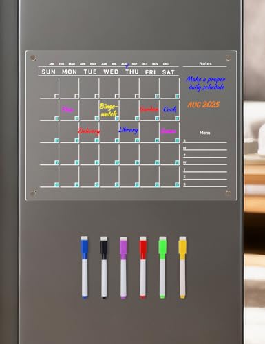 Acrylic Magnetic Dry Erase Fridge Calendar Set, 16" x 12" Monthly Planner+ 12" x 8" Transparent Blank Memo Board w/ 3 pcs Switchable DIY Cardboard - Image 4