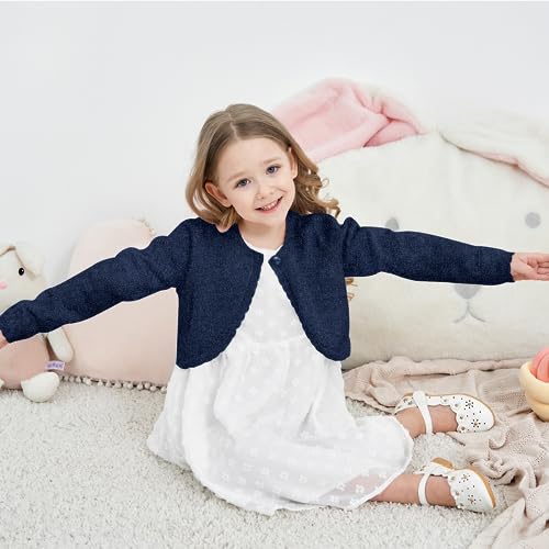 Image of Girls Cardigan Bolero Ruffle Open Front Button Cover-Up 3-12Y