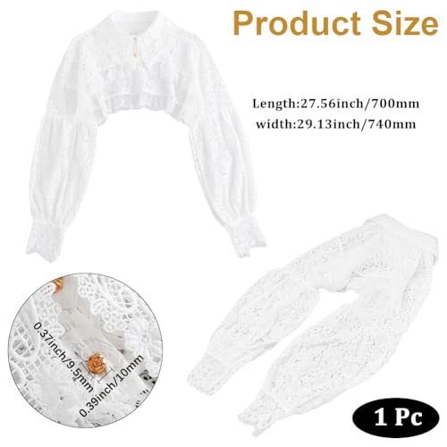 White Lace Shawl With Sleeves Bridal Detachable Floral Laces Trimming Collar Vintage Soft Sheer Fabric Polyester Hollow Shawls for Women Wedding Party Daily Clothing Accessories Decoration2