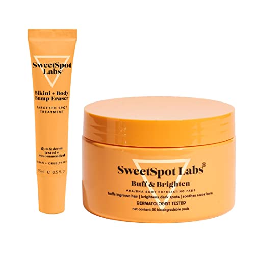 SweetSpot Labs Ingrown Hair Removal Kit | Razor Bump & Ingrown Hair Treatment For Bikini Area, Body & Underarms | Safe for All Skin, Bump Eraser and Buff and Brighten Pads Set