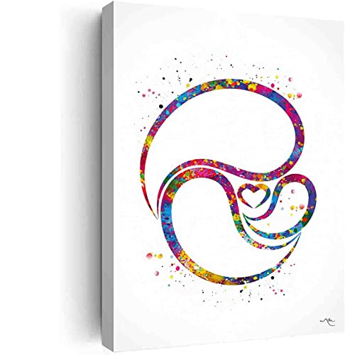 Large Canvas Pictures For Wall Decor Living Room Farmhouse,Mother and Baby Watercolor Print Breastfeeding Mom Newborn Doula Pregnancy Gift Obstetrician Nursing Baby Shower Clinic Midwife Gift-*