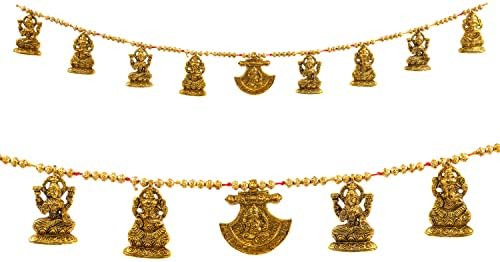 Lakshmi Ganesh Metal Toran Bandanwar Door Wall Hangings Decoration Indian Traditional Home Décor Good Luck Charm Decoration and Gifting for Home Office Temple Pooja Diwali Festival