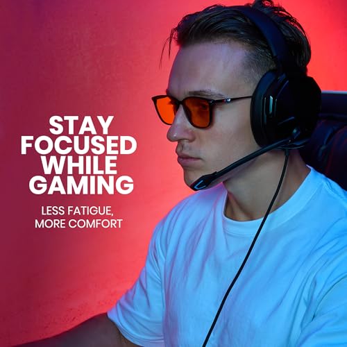 Image of Cyxus Orange Tinted Gaming Glasses, High-Intensity Nighttime Blue Light Blocker, TR90 Headset Friendly Computer Spectacles for Esports, Dark Room Viewing
