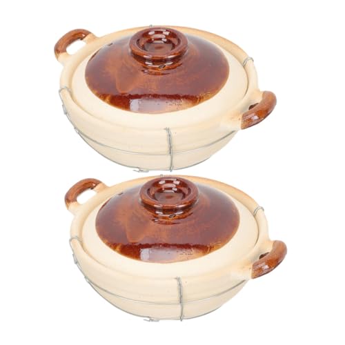 MOLUCKFU 2 piezas Cazuela de Barro con Mango Único Resistente al Horno para Cocinar Arroz Guisos y Sopas de Ollas de Arcilla con Tapa para Cocina Doméstica