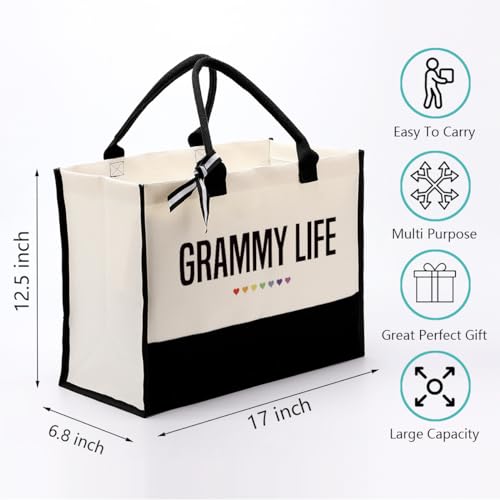EDCTO Grammy Life Canvas Bag Gift, Grammy Gift, Cotton Canvas Tote Bag, Utility Tote, Grammy Reusable Grocery Bags, Grandma Appreciation Gift, Grandma Birthday Gift, Mother's Day Gift for Grammy2