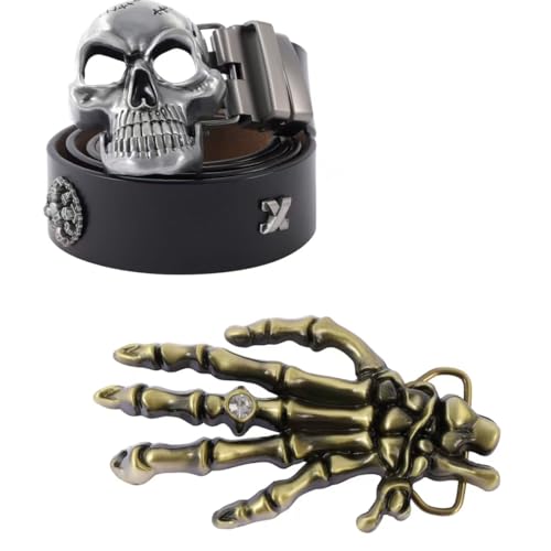 Leather Belt with Skull Buckle, Men's Punk Style, Decorative Waist Band for Jeans