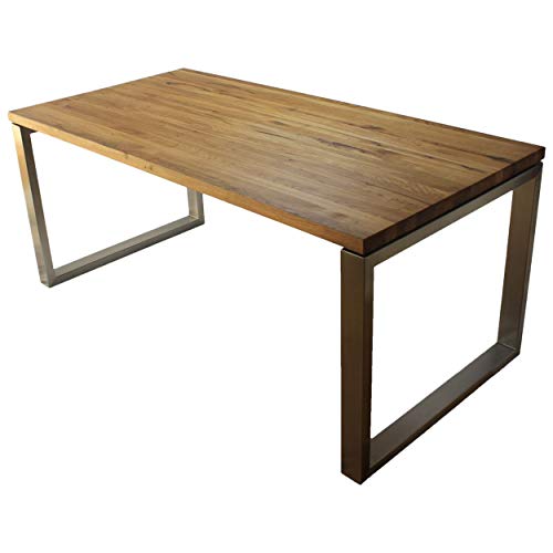 Tischgarnitur Exklusiv - Ahorn Massivholz Serie "London" mit Edelstahl Gestell, Tisch mit Bank 250 x 100 cm, Holztisch massiv, Tischgruppe mit Sitzbank, Premium Tisch-Set, Design Sitzgarnitur, Esstisch mit Bank Cover