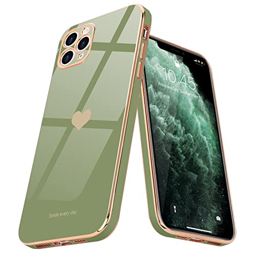 Teageo For Iphone 11 Pro Max Case For Girl Women Cute Love-Heart Luxury Bling Plating Soft Back Cover Raised Full Camera Protection Bumper Silicone Shockproof Phone Case For Iphone 11 Pro Max, Green #TOP16