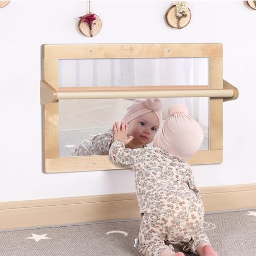 KRAND Baby Montessori Wooden Frame Non-Shatter Safety Mirror w/ 2
