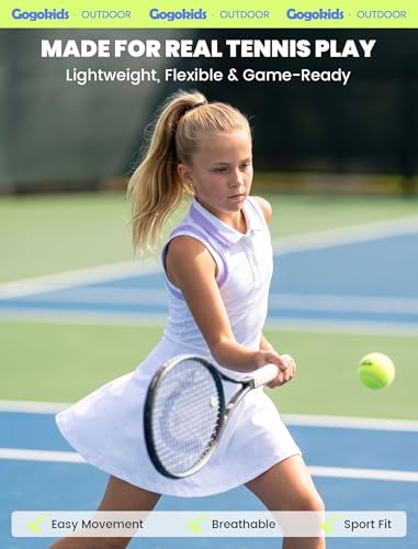Gogokids Girls Tennis Dress Sleeveless Quick Dry Athletic Polo Dress for Golf Activewear Sports Outfit, White, 8-9 Years, 130 — view 4