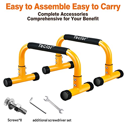 Teclor Steel Push Up Bar, 9.5In High Parallettes Bars Great For L-Sit, Handstands, Full Planche & Dips, Heavy-Duty No Wobbling Calisthenics Equipment Max Capacity 660Lbs, 1.5In Dia Save Wrist & Great Grip #TOP6