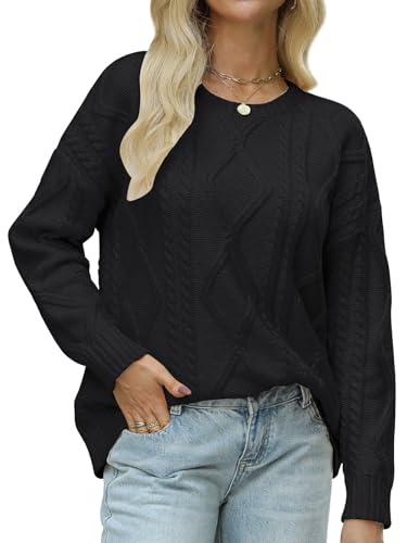 Image of MixShe Women's Oversized Crewneck Cable Knit Sweaters Fall Fashion 2025