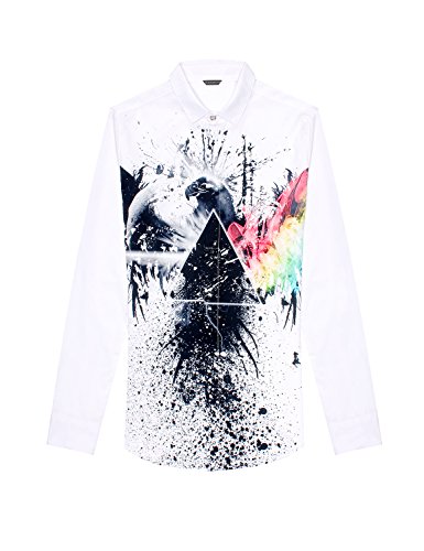 Demon&Hunter Men's Stand Collar Long Sleeve Dress Shirt White Hawk FD001028W-XL