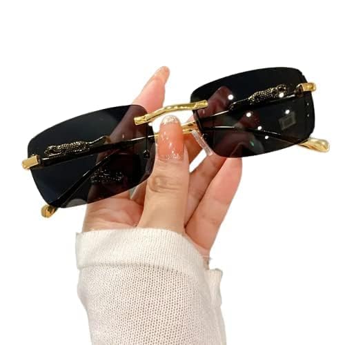 indifabro Rimless Sunglasses for Men and Women | Retro Gold Metal | Leopard Print Temples | Colored Lens Trendy Shades Inspired by MC Stan-picture-48