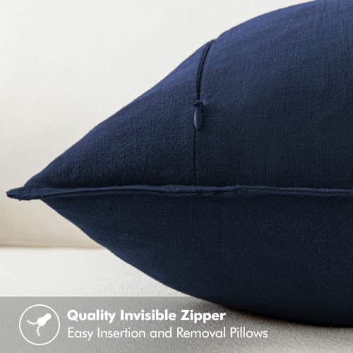 Image of MIULEE Decorative Linen Pillow Covers 22x22 Inch Navy Blue Boho Farmhouse Neutral Couch Throw Pillows for Bed Pack of 2 Accent Modern Pillowcase Sofa Livingroom Home Decor