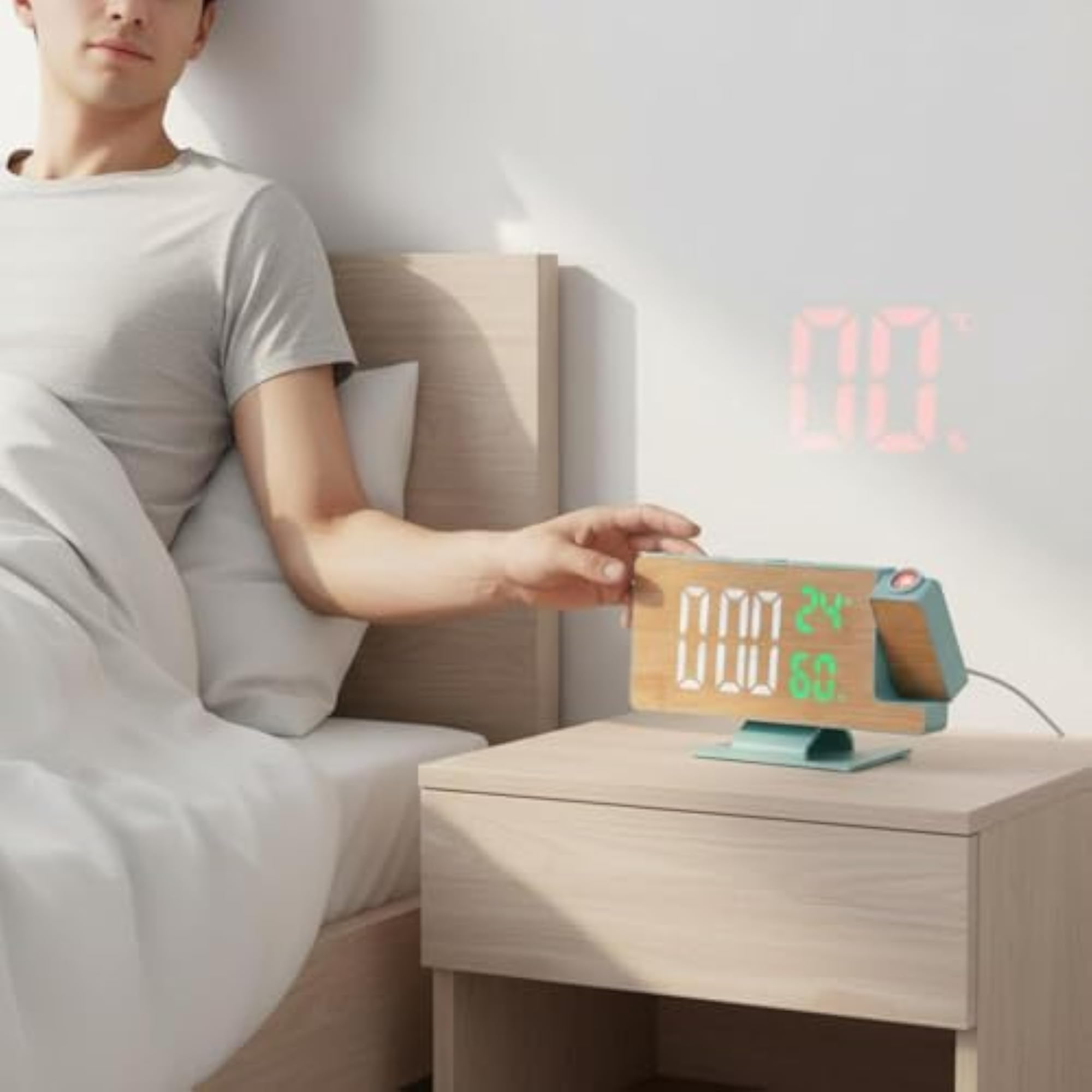 Bamboo Pattern Projection Clock with Temperature Display