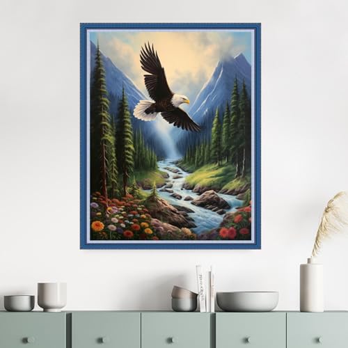 Image of Dimensean Stamped Cross Stitch Kits Full Range of Embroidery Patterns Starter Kits for Beginners Adult DIY Cross Stitches Needlepoint Kits 11CT-Eagle Scenery 16x20 inch