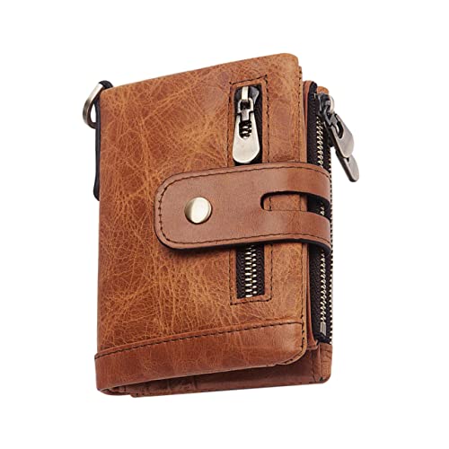 Khaki Men Theft Trifold Wallet with Multi Card Slots and Coin Purse Genuine Crazy Handbag for Daily Use and Special Occasions