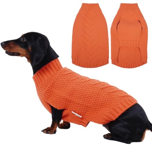 IECOii Thermal Knitted Dog Sweaters - Medium Dog Christmas Sweaters for Girls & Boys, Pug & Dachshund - Orange Medium(Chest:17.3 in) Orange