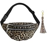 Bauchtasche Leo – Damen Gürteltasche mit Leopardenmuster und Leoparden-Schnalle, 3 Reißverschlüsse & 3 Fächer, Verstellbarer Schultergurt, leichte Hüfttasche für Alltag, Streetwear & Reisen