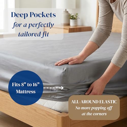 Image of Beckham Hotel Collection 100% Cotton Full Sheet Set, 4-Piece, Gray | 500 Thread Count, Silky Soft Weave, Breathable, Anti-Pilling, 16-Inch Pocket, All-Around Elastic, Gets Softer with Every Wash