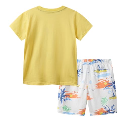 Image of KISBINI Toddler Boys Summer Clothes Set Hawaiian Cotton T-Shirt and Shorts Set Dinosaur Sharks Clothing Set
