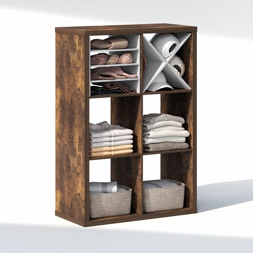 Image of Furinno Cubic Extra Thick 6-Cube Closet Organizers and Storage, Amber Pine | 14.6 x 30 x 44 in, Open Shelf Closet Storage, Closet Organizer, for Wardrobe, Bedroom, Living Room