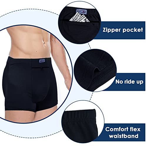 2 Packs Men's Pocket Underwear with a Secret Front Stash Pocket/Pickpocket Proof Travel Boxer Briefs (Black)3