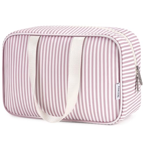 Narwey Large Stripe Toiletry Bag Women Travel Toiletries Bag Makeup Cosmetic Make Up Bags Organizer Medicine Mens (Dusty Rose Stripe, Large) by Narwey - Used condition - CA$18.93