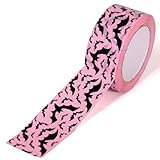 Whaline 109 Yard Halloween Packing Tape Pink Black Bat Decorative Gift Wrapping Tape for Small Business DIY Crafts Box Carton Decor