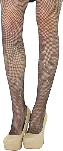Image of ToBeInStyle Women's Fine Fishnet Pattern Pantyhose w /Back Seam & Rhinestones