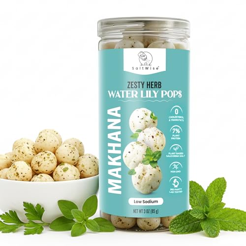 SaltWise Water Lily Pops (Makhana/Fox Nuts) – Olive Oil Roasted, Zesty Herb | Gluten-Free, Vegan, Non-GMO Plant-Based Snack Seasoned with Salicornia Plant-Based Salt