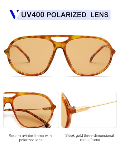VANLINKER Trendy Polarized Aviator Sunglasses for Women Men Retro 70s Metal Frame Aviators VL98244
