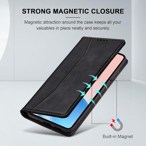 Image of Jasonyu Cover for Honor 400 Pro Flip PU Leather Case, Book Wallet Cover, Stand Function, Magnetic, Card Slots, TPU Bumper Case (Black)