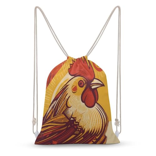 Canvas Drawstring Backpacks Cartoon Chicken Sports Gym Pull String Bags Lightweight for Men Women