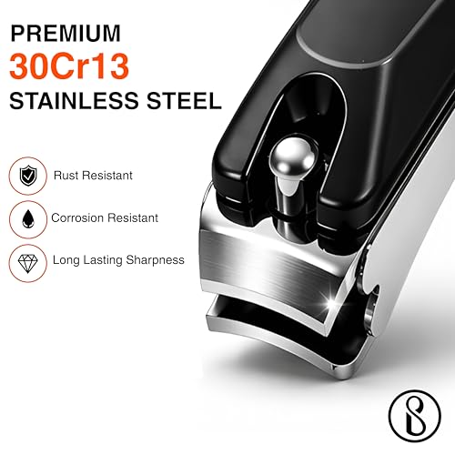 Image of Beaute Secrets Premium Nail Cutter for Men & Women | Stainless Steel Nail Clipper with Magnetic Case | Anti Splash Design | Sharp for Thick Nails, Black