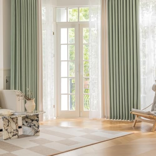 Wycian Cortina de listones Blackout cortina verde y crema 2 piezas chenilla jacquard patchwork alto 160 x ancho 102 cm para dormitorio