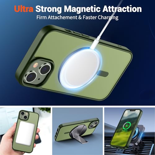 Image of SUPFINE Magnetic for iPhone 15 Plus Case & iPhone 14 Plus Case(Compatible with MagSafe)(Military Grade Drop Protection) Slim Translucent Shockproof with Anti-Fingerprint Phone Case,Cangling Green