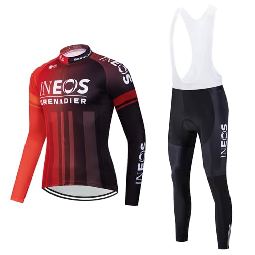 X-CQREG Conjunto de ropa de ciclismo para hombre de manga larga con cremallera y bolsillo para bicicleta, pantalones de ciclismo acolchados de gel, 9, XXX-Large