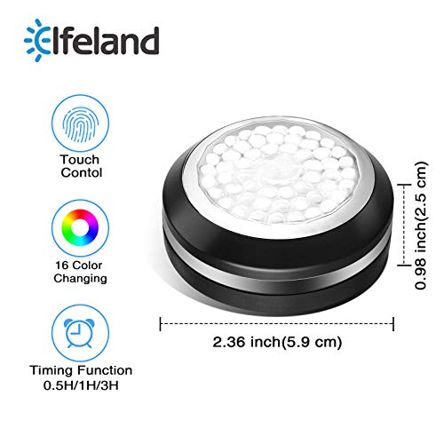 Elfeland Puck Lights Battery Operated Under Cabinet Lighting, LED 16 Color Changing Puck Lights with Remote Control & Timing, Dimmable LED Closet Lights for Kitchen Cabinet and Closet (6 Packs)