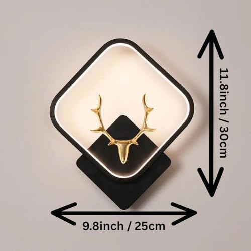 Image of Square LED Wall Light with Golden Deer Horn, Multi-Color LED, Decorative Wall Lamp for Bedroom, Hallway, Living Room, Pack of 1