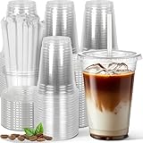 Charmount 50 juegos de vasos de plástico de 16 onzas con tapas y popotes, vasos desechables para café helado, batido, batido, bebidas frías, transparente