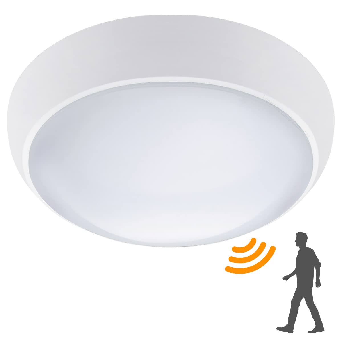 Long Life Lamp Company White 18W Round Led Ceiling Light Motion Sensor Ip54 Outdoor Indoor Microwave Technology Pir Bulkhead 6500K Remote Control 0829
