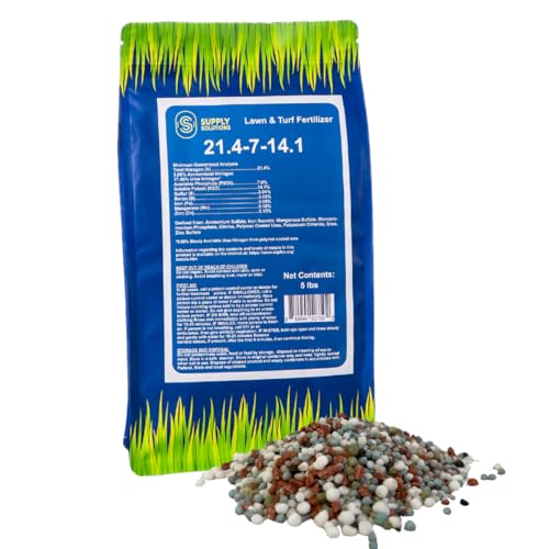 Supply Solutions 21.4-7-14.1 Lawn and Turf Fertilizer with Iron - Achieves a Lush Green Lawn in Weeks - Turf Builder for All Grass Types - for Greener Grass Fertilizer (5lbs)