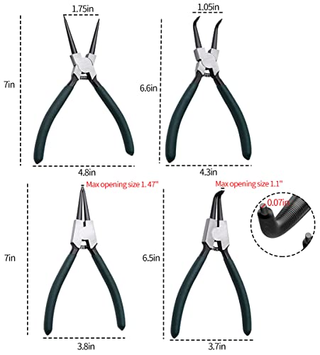 Image of Snap Ring Shop Assortment, 300pcs Internal Retaining with 4pcs 7 Inch Snap Pliers Set, M8-M36, 15 Different Sizes Alloy Steel Circlip Snap and Internal /External Set