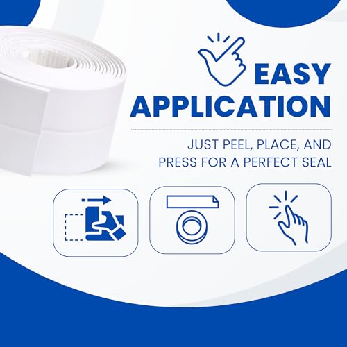 Image of Gadgetime USA Bath & Kitchen Caulk Tape Sealant Strip - PVC Self Adhesive Waterproof Tape for Tub and Wall Sealing - Tape Caulk Sealer - Waterproof Sealant Tape - White - 1.5 inch x 10.5 Feet