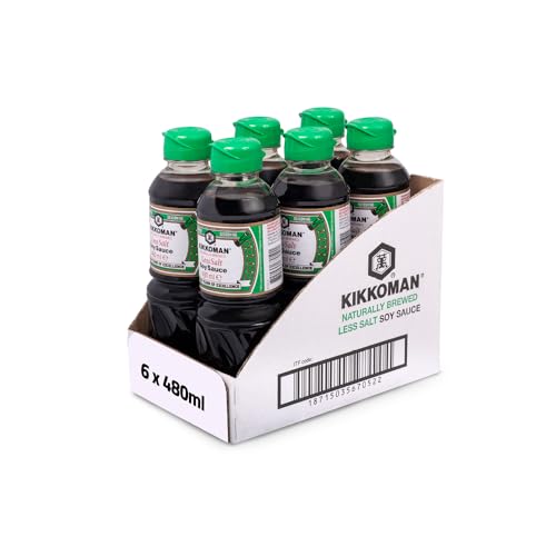 Kikkoman Salsa de SOJA con Menos Sal, para Dietas Bajas en Sal, Pack 6 x 480 ml